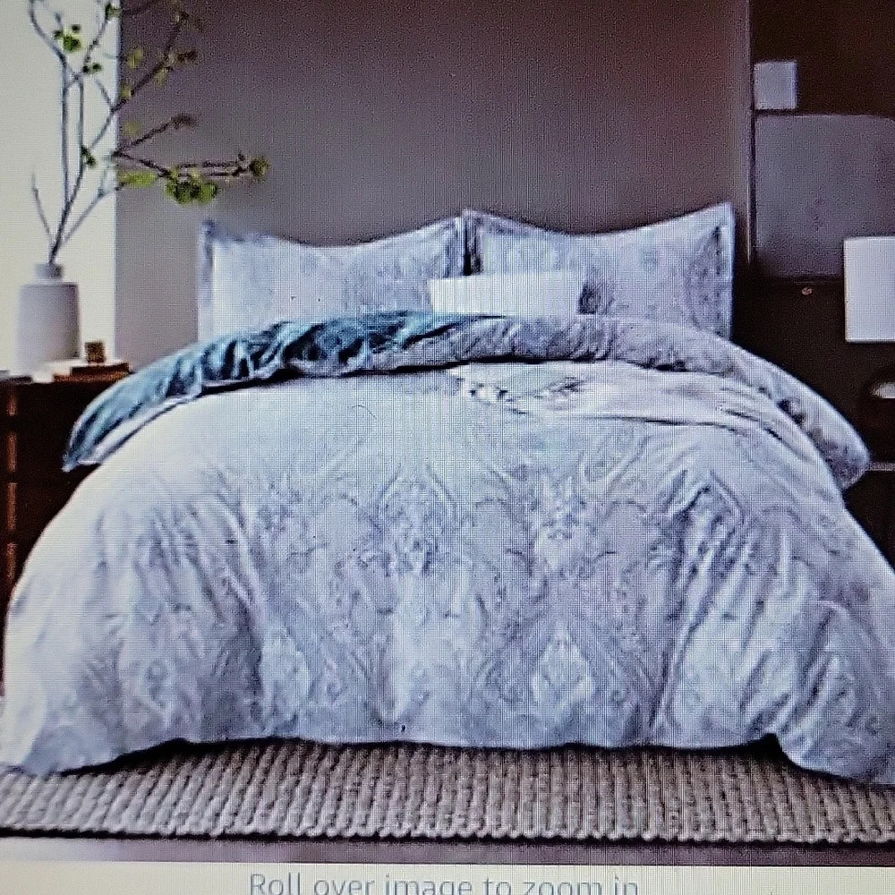 JUCFHY Duvet 1 Cover 2 shams set Queen Blue Paisley Damask 600 Thread Count New…